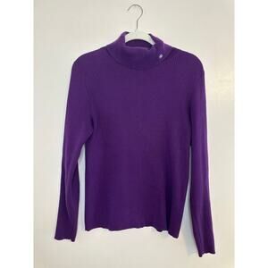 Vintage Ralph Lauren Womens Purple Cotton Preppy Academia Turtleneck Size Large